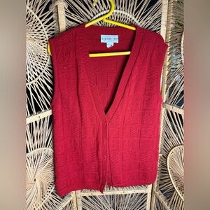 Vintage Red Knit Button-Up Sweater Vest 🧶 Retro Grandpa‎ Style